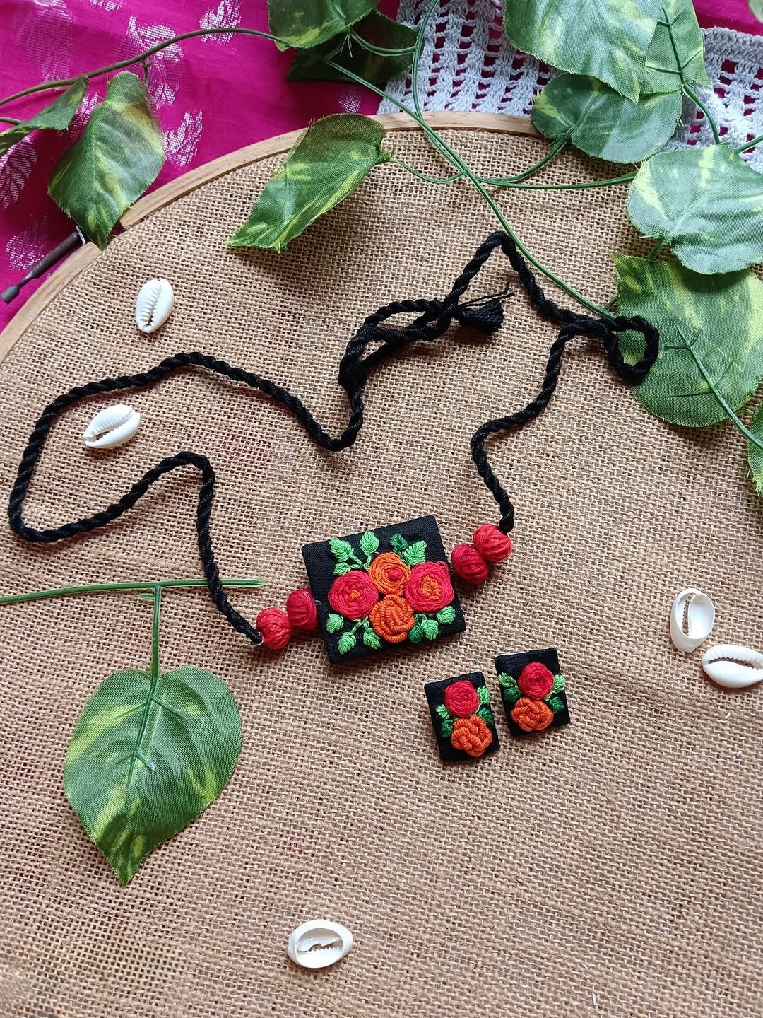 Ganga Fabric necklace + Earrings Set