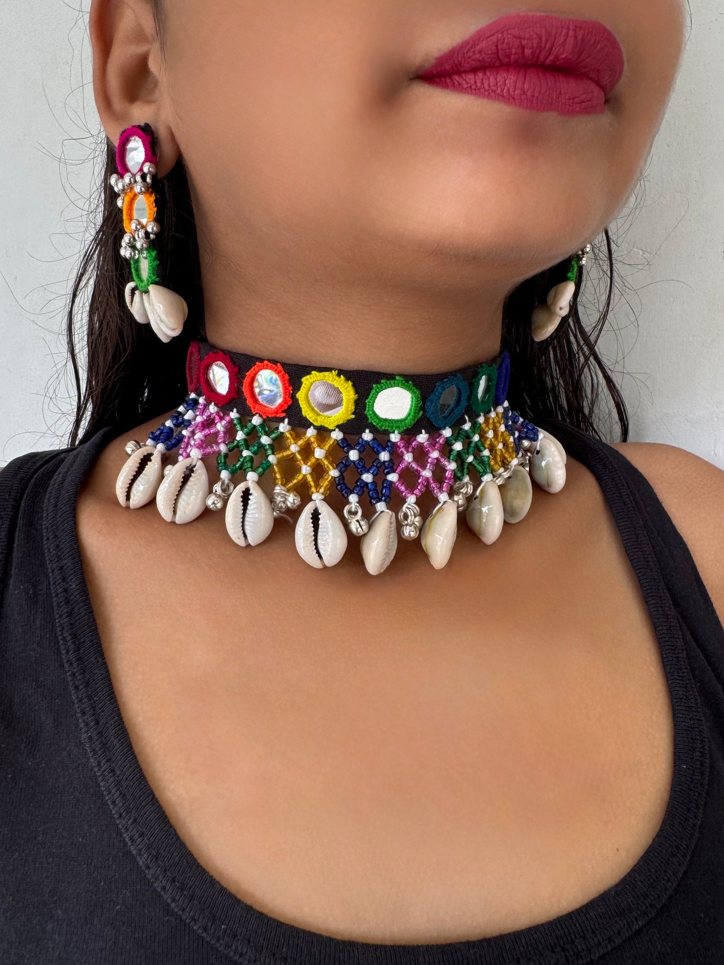 Meinu Mirrorwork Choker + Earrings | Necklace Combo