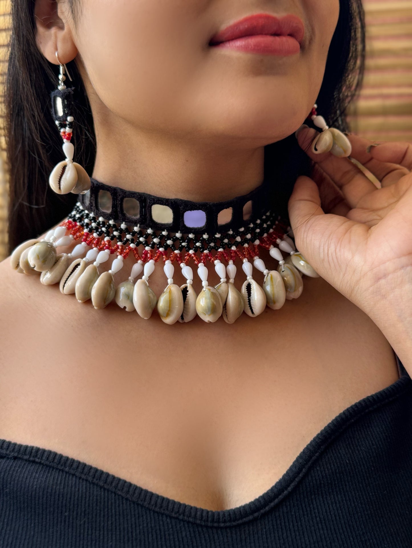 Amola Mirrorwork Fabric Choker + Earrings Set