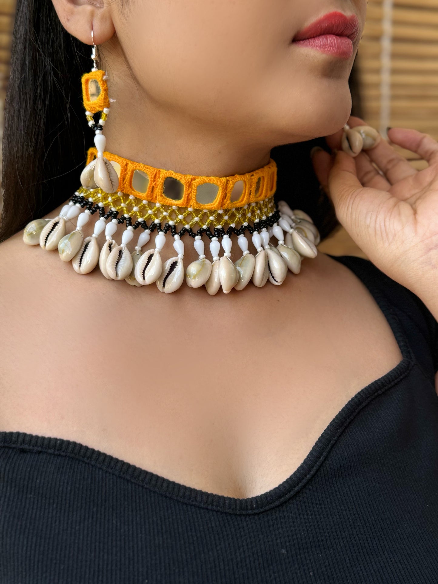 Amola Mirrorwork Fabric Choker + Earrings Set