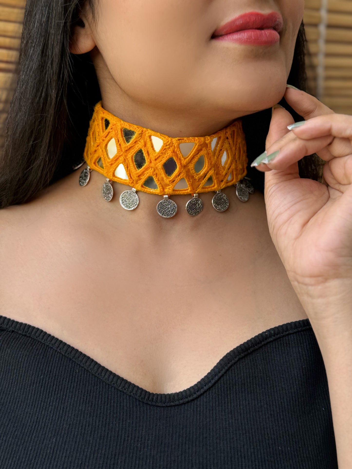 Ban Mirrorwork Fabric Choker | Necklace