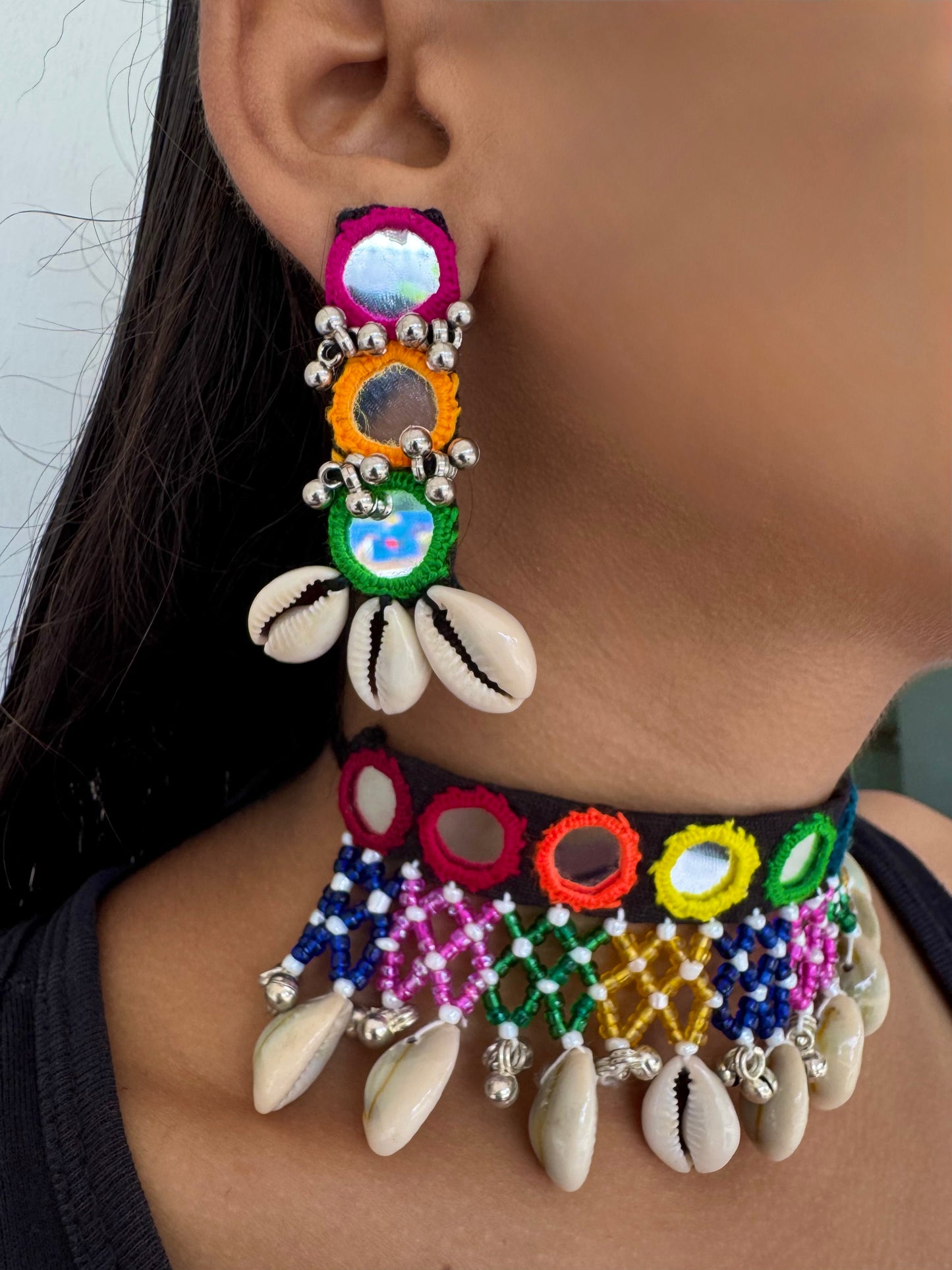Meinu Mirrorwork Choker + Earrings | Necklace Combo