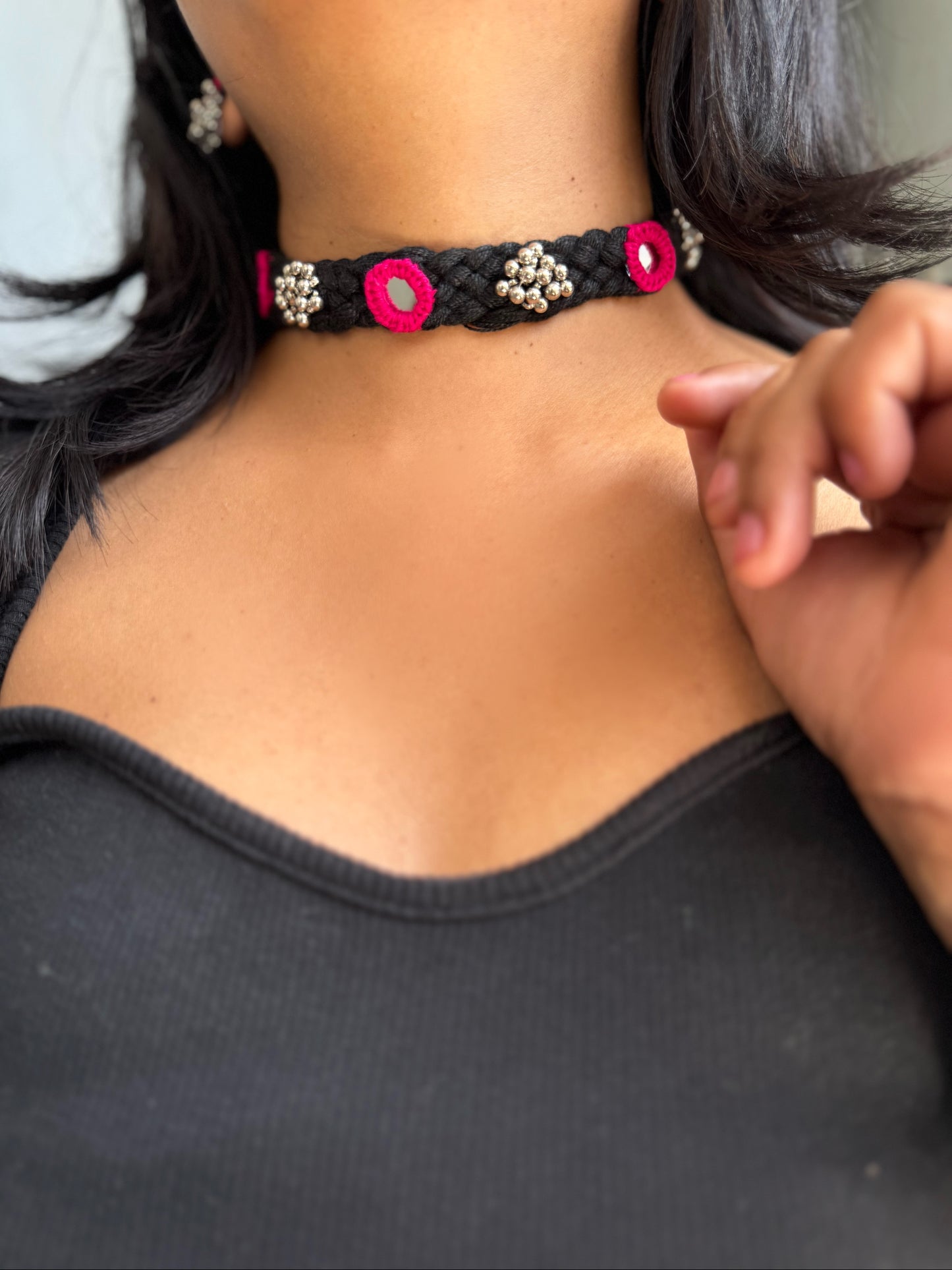 Shivai Mirrorwork Fabric Choker | Necklace
