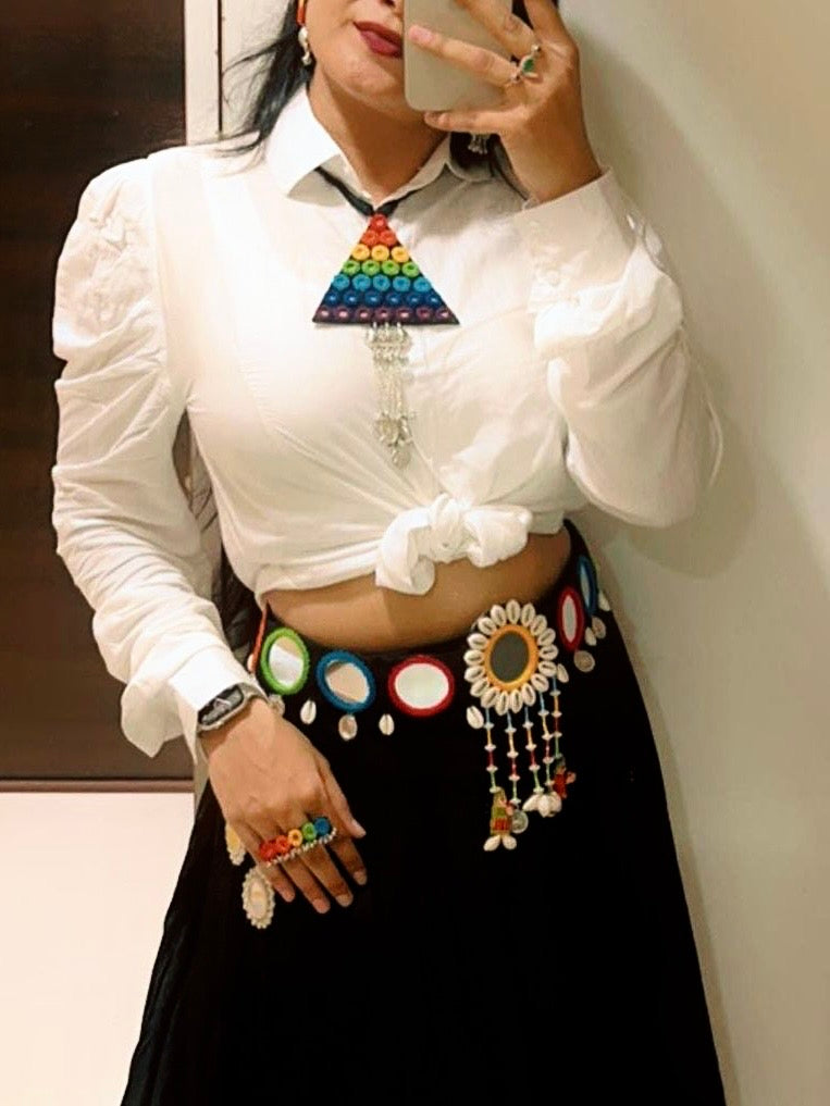 Tisha Mirrorwork Fabric Necklace + Ring Combo set