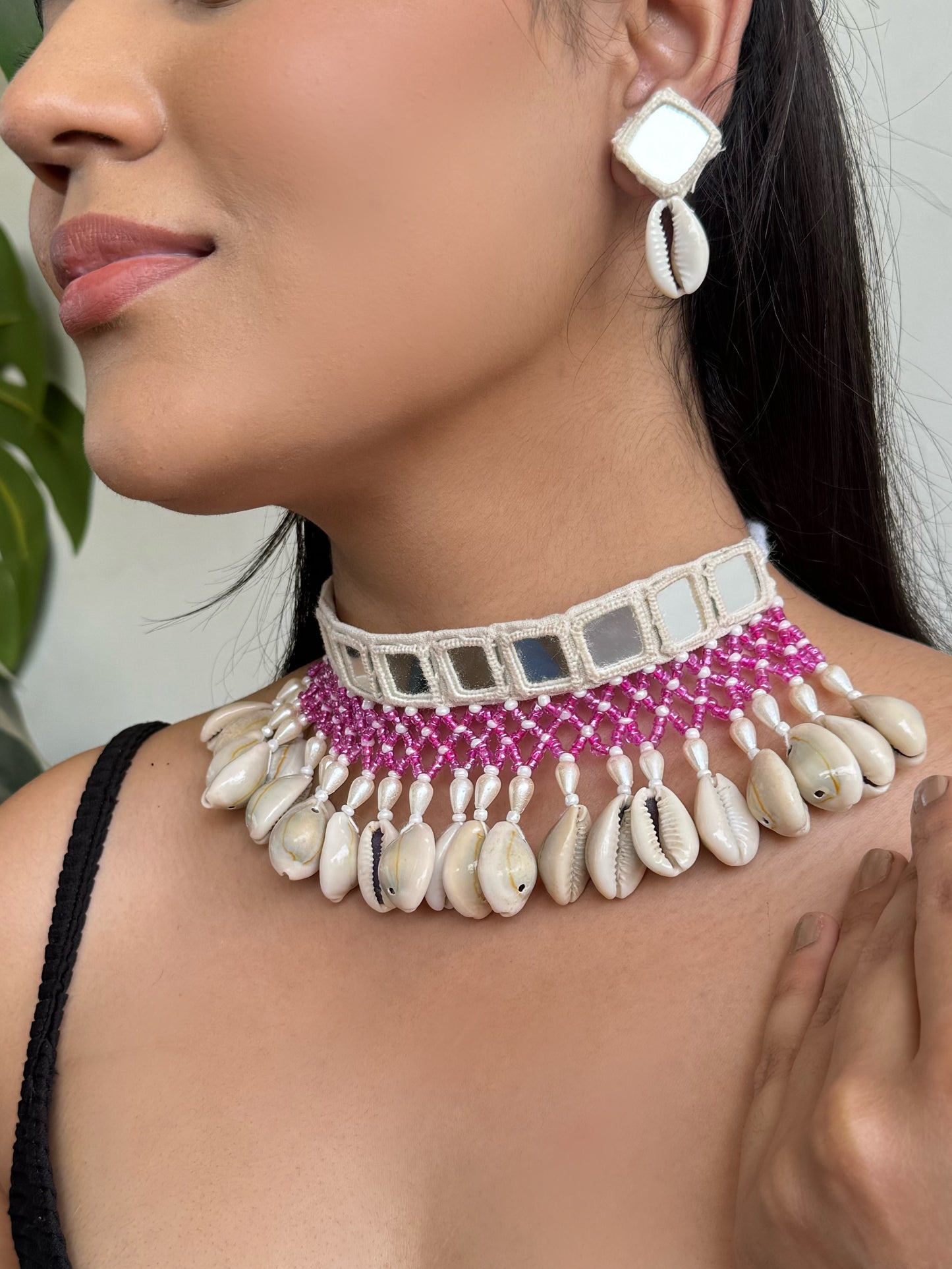 Thangan Mirrorwork Fabric Choker + Earring Set | Necklace set
