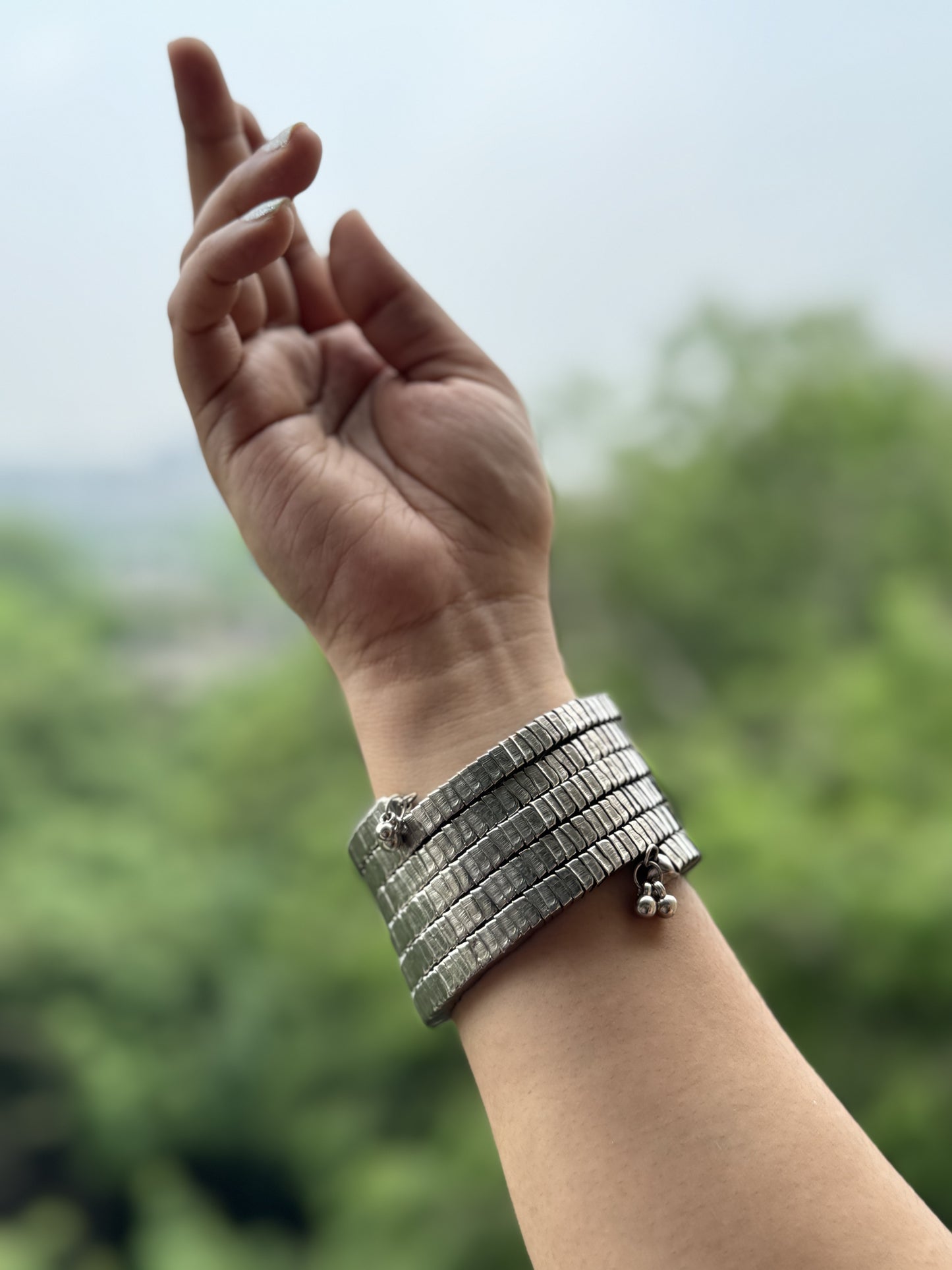 Silver Textured Coil Bracelet | Handcuff