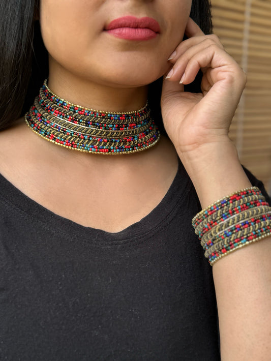 Jhanvi Beads Choker + Bracelet Set