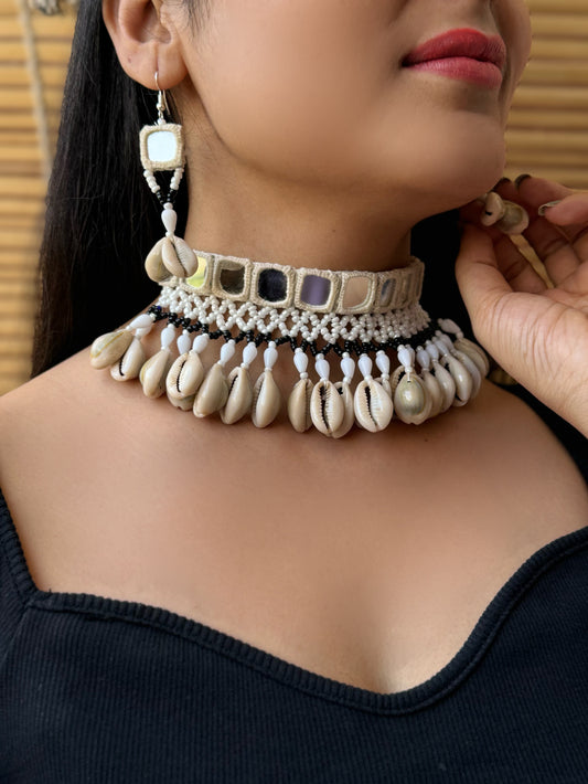 Joya Mirrorwork Fabric Choker + Earrings Set