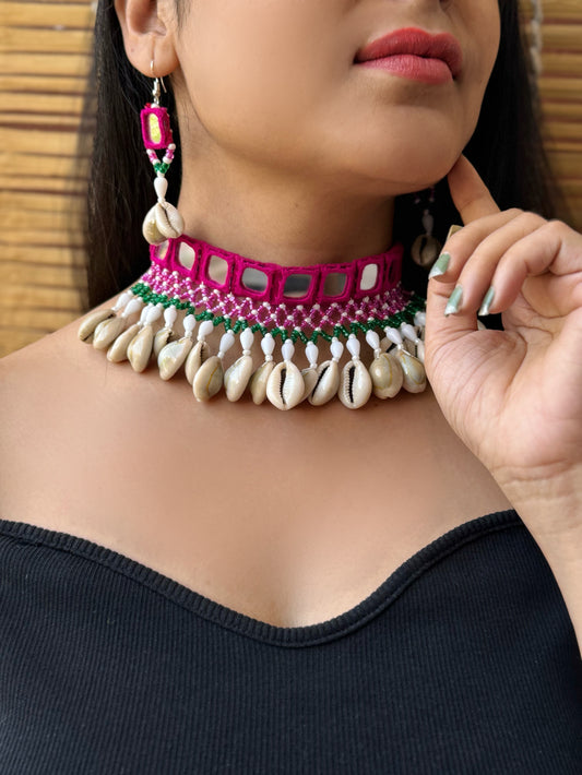 Mohika Mirrorwork Fabric Choker + Earrings Set