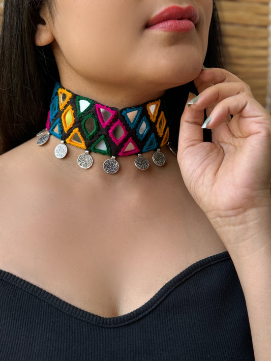 Barbada Mirrorwork Fabric Choker | Necklace