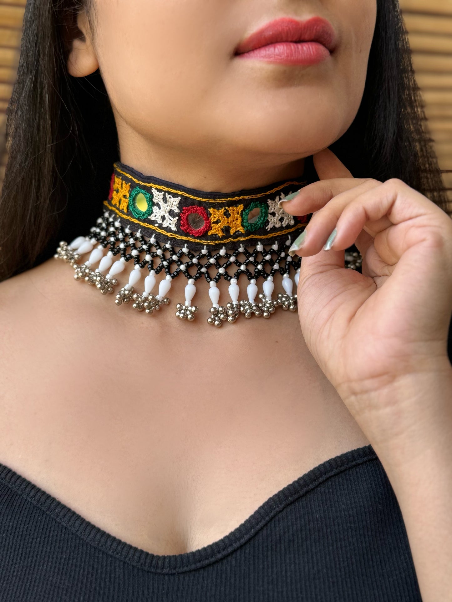 Yashika Mirrorwork Fabric Choker | Necklace