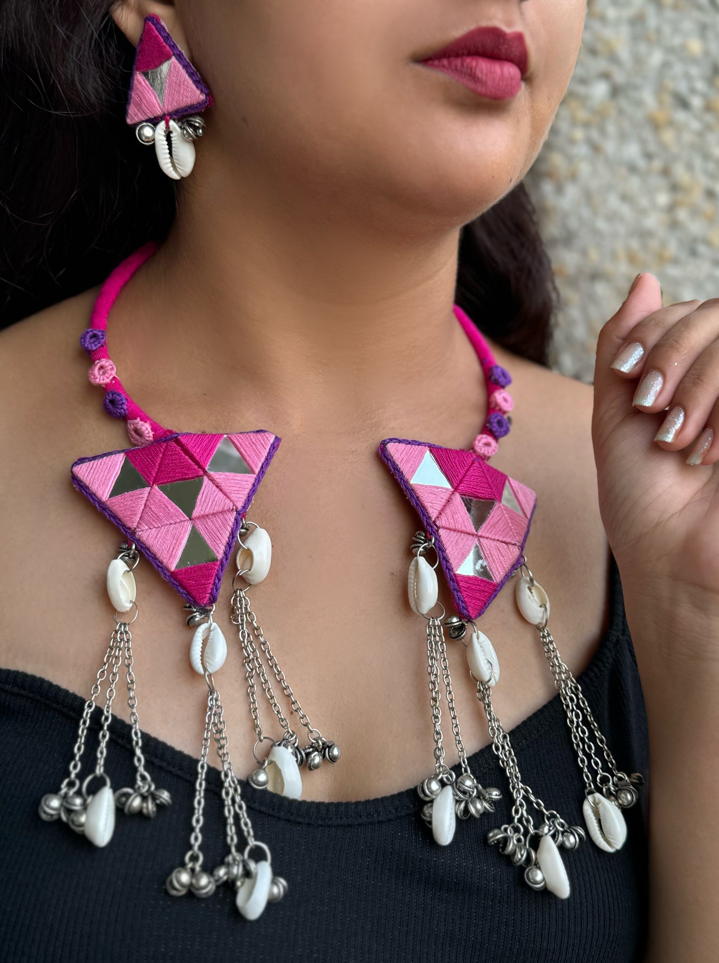 Gulabo Fabric Hasli + Earrings | Necklace set