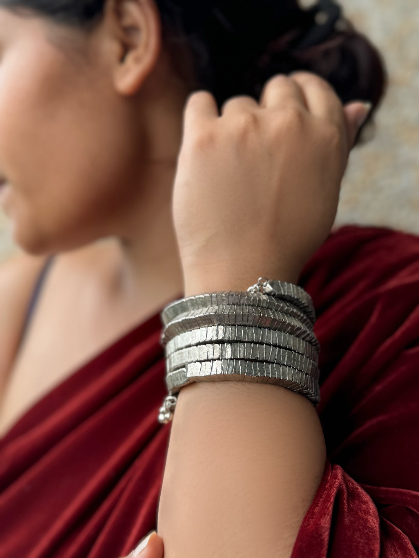 Silver Textured Coil Bracelet | Handcuff