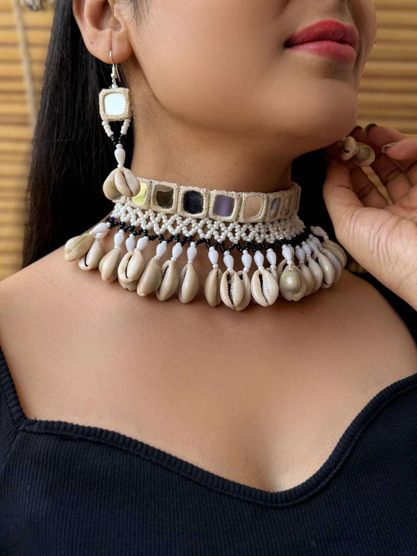Amola Mirrorwork Fabric Choker + Earrings Set