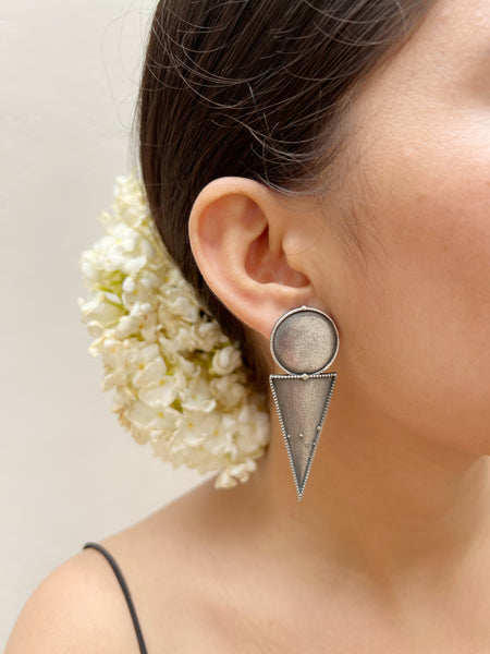 Trikona Earrings | German Silver Balis