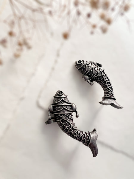 Matsya Earrings | German Silver Balis